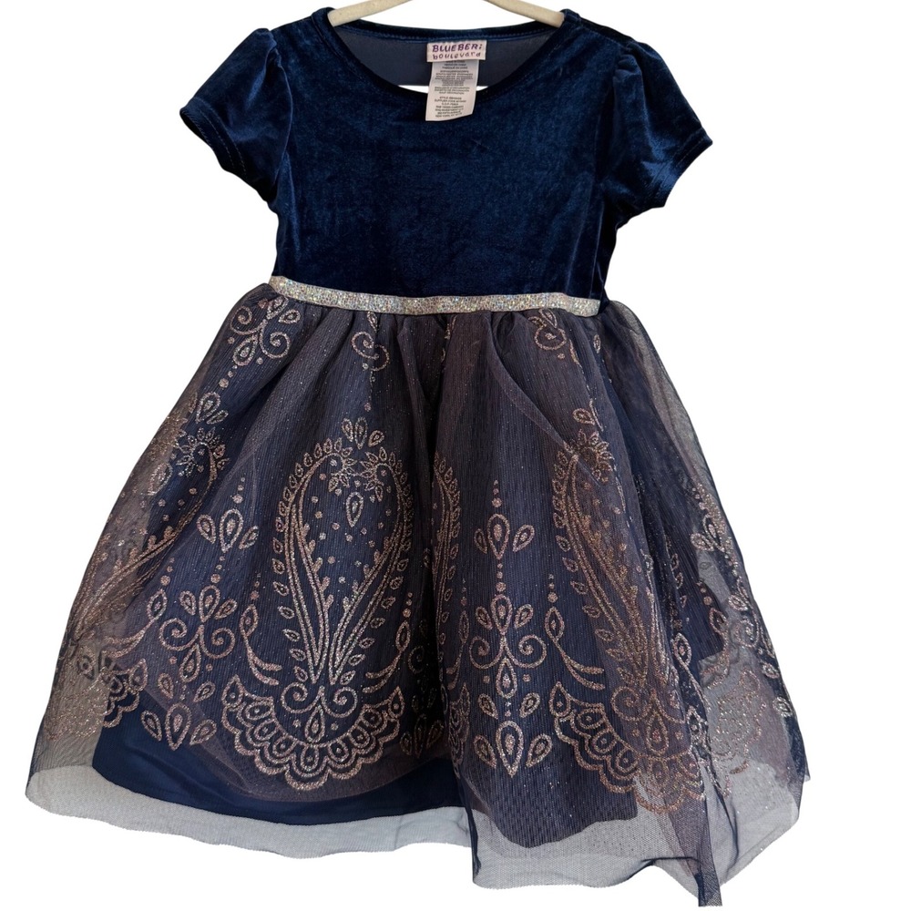 Blueberi Boulevard Velvet Navy Sparkle Tutu Dress 3T Princess